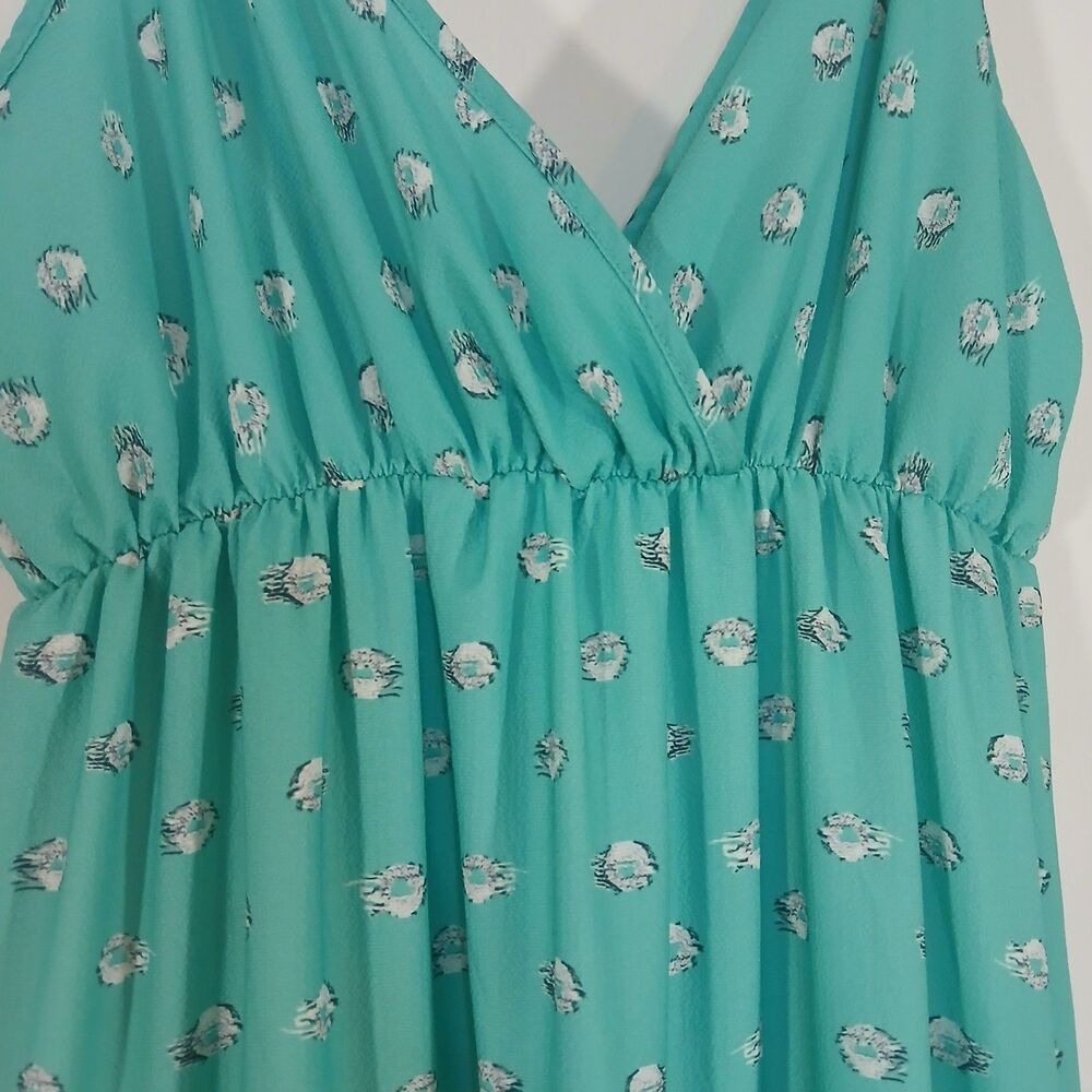 Teal Boho Tiered Maxi Dress Small Cottagecore Fairycore Stretch Flowy Coastal - Picture 3 of 8